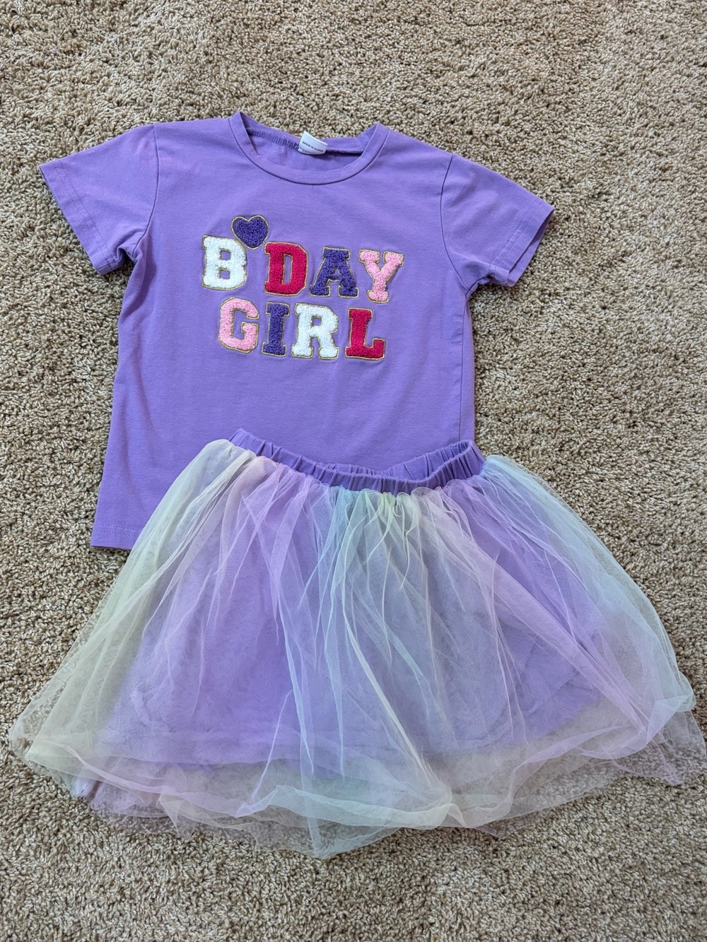 Purple 'B Day Girl' Tee and Pastel Tulle Skirt Set - Kids